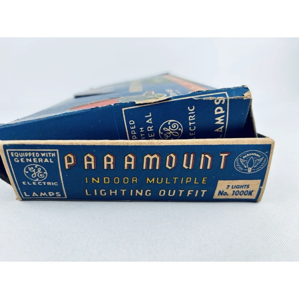 Paramount Vintage Christmas String 7 Light Red Green Cord w/Bulbs W/Box